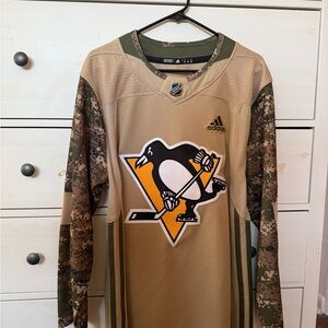 Rare Adidas Tan and Camo Penguins Hockey Jersey